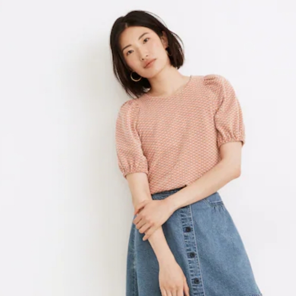 MADEWELL FLORAL JACQUARD PUFF SLEEVE TEE boho Cottagecore Coastal